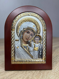 Казанская БМ, икона арочная, красное дерево 105х140 — вид сбоку
