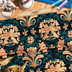 Ткань Ниагара Софт золотой орнамент на зеленом