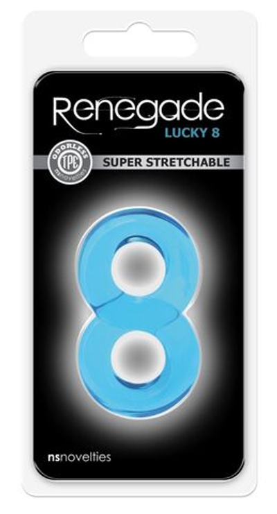 Голубое эрекционное кольцо с подхватом мошонки Lucky 8 (Цвет: голубой)