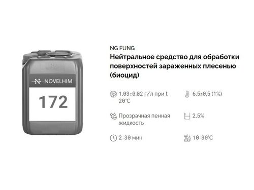 172 NG Fung Нейтральное средство для обработки поверхностей зараженных плесенью (биоцид). Канистра 10л.