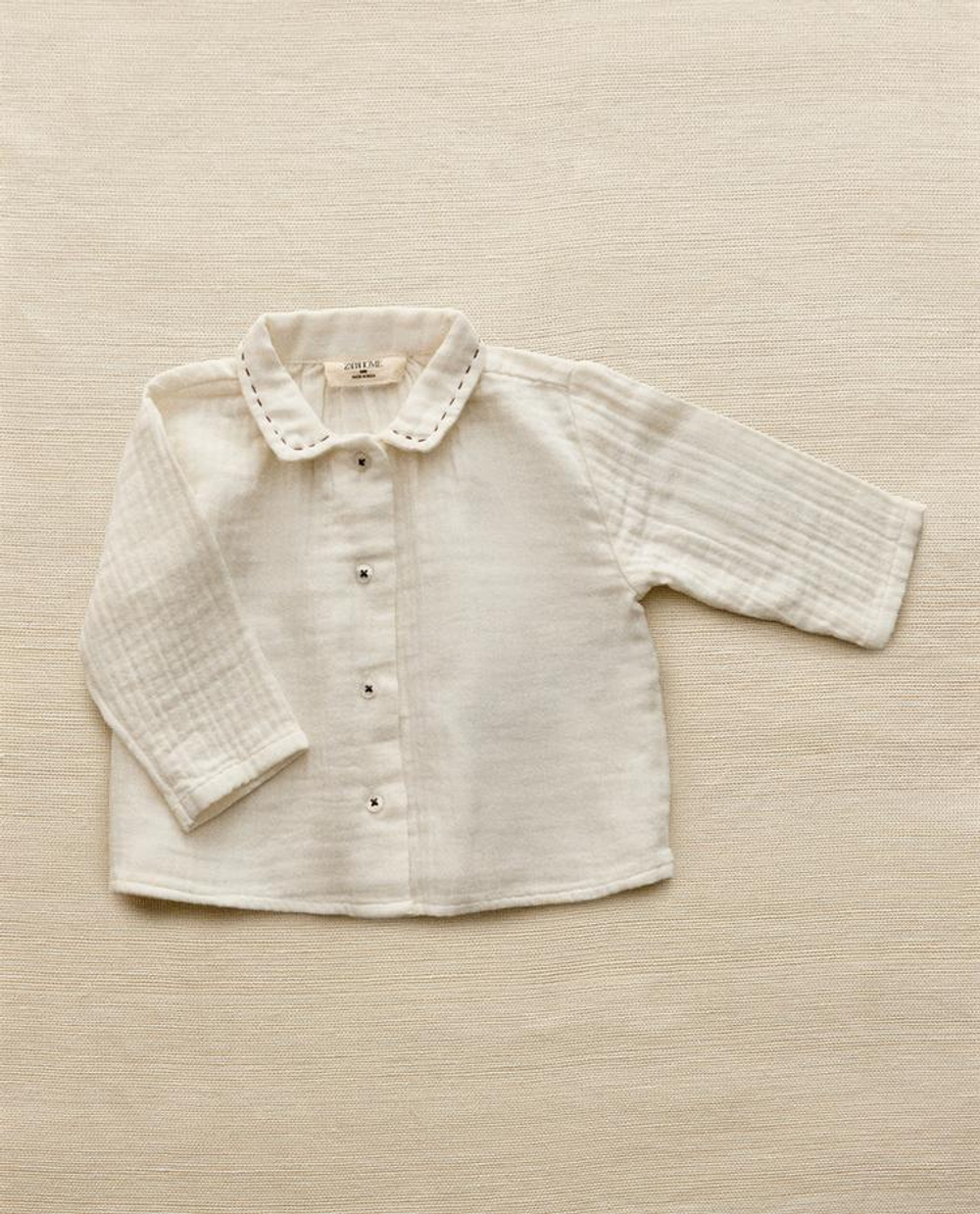 ZARA HOME ДЕТСКАЯ ХЛОПКОВАЯ РУБАШКА, ЖЕЛТОВАТО-БЕЛЫЙ