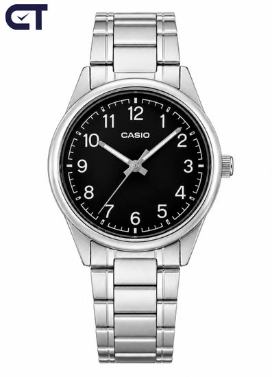 CASIO MTP-V005D-1B4 CASIO Collection мужские наручные часы — чёрный циферблат с контрастной разметкой и стальной браслет