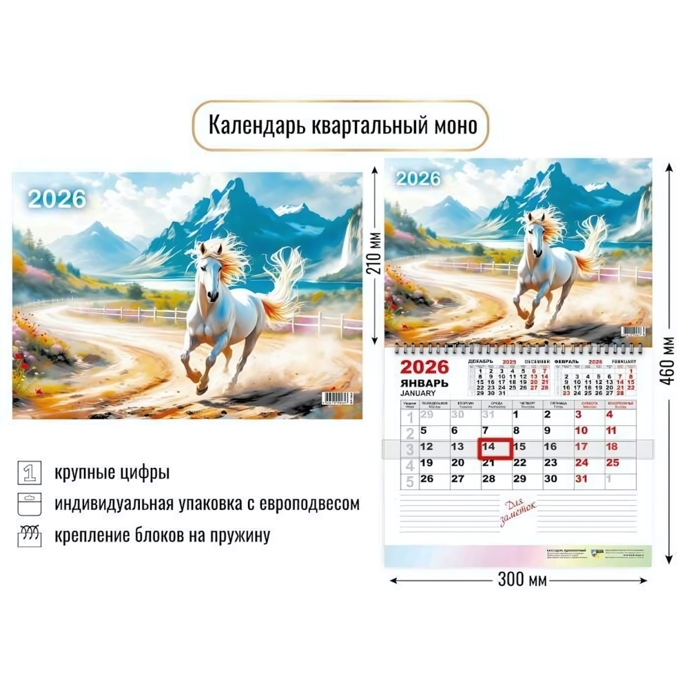 Календарь моно 2026 символ года 9464 (Квадра)