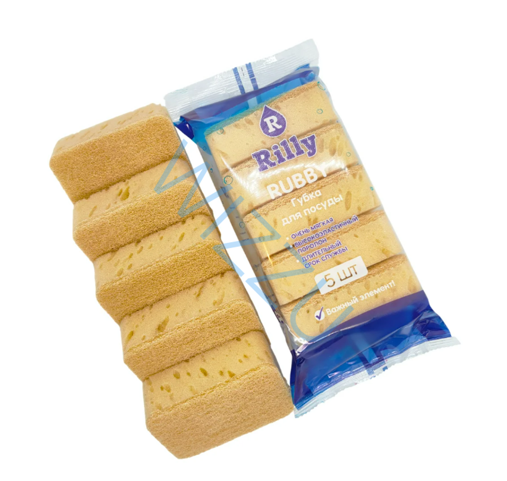 Губка для посуды "RUBBY"95*70*35,  5шт RILLY,*64 коричневые