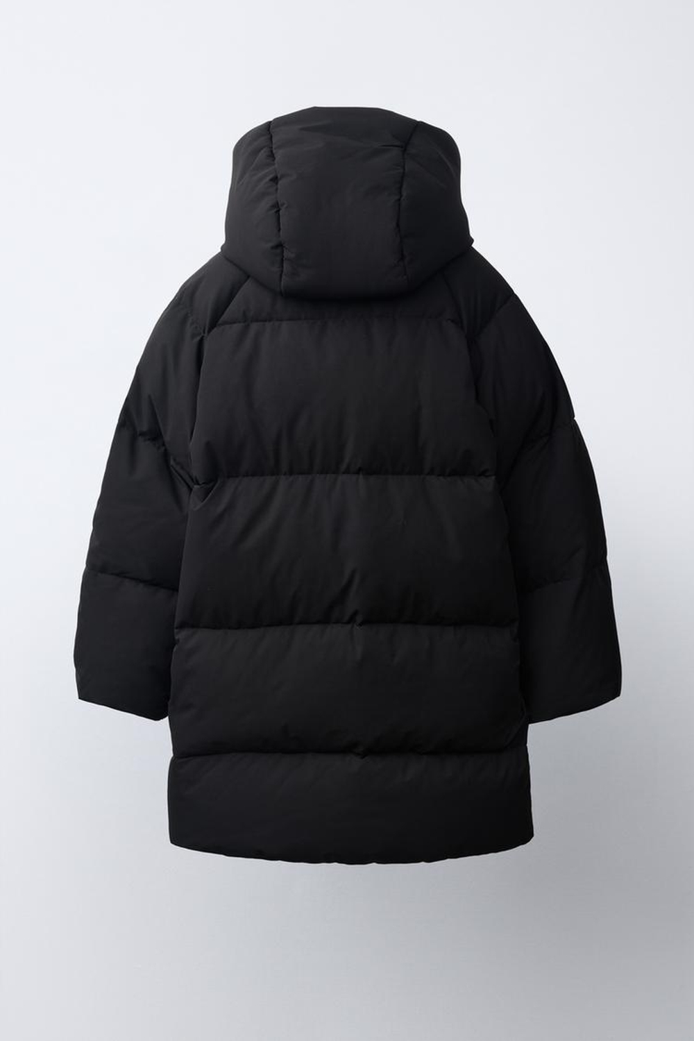 ZARA ДЛИННЫЙ ПУХОВИК 50% ПУХА 50% ПЕРА WATER REPELLENT, ЧЕРНЫЙ