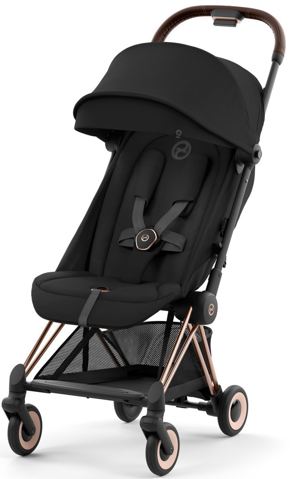 Коляска Cybex Coya Rosegold Frame Aton S2 i-Size Ocean Blue Sepia Black с дождевиком и бампером