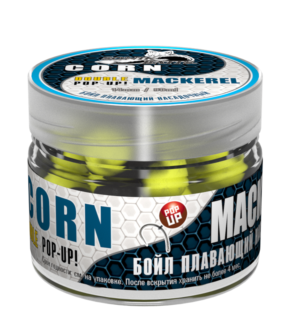 Бойлы насад. плав. двух цв. Sonik Baits CORN-MACKEREL Fluo Pop-ups 14мм 90мл
