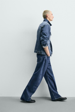 ZARA ДЖИНСЫ BARREL FIT С ДЕКОРАТИВНЫМИ ШВАМИ, СИНИЙ