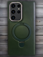 Business style чехол из кожи для SAMSUNG GALAXY S22 ULTRA с кольцом-подставкой и бархатной подкладкой