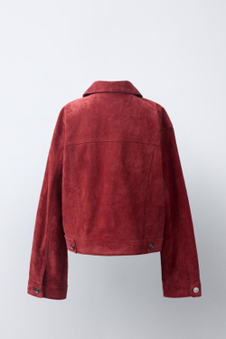 ZARA ЗАМШЕВАЯ КУРТКА ИЗ 100% КОЖИ, ТЕМНО-РОЗОВЫЙ