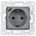 SKANDY Розетка с заземлением с защитными шторками 16А с USB C 18Вт SK-R17Gr серый IEK