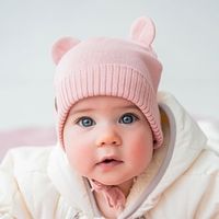 Шапка хлопковая однослойная с ушками "Пыльная роза" на завязках 0+