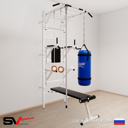Шведская стенка Sv Sport 5641 (Турник рукоход/Брусья/Стойка/Скамья/Канат/Кольца/Цепь/Мешок 15кг)