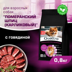 Корм сухой для взрослых собак породы Померанский шпиц (карликовый), с говядиной, 800 гр, QUATTRO
