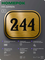 Номерок на дверь квартиры 244, для кабинета, офиса, шильдик 9 х 7 см, золотистый, Айдентика Технолоджи