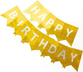 Гирлянда Флажки, Happy Birthday, Золото,Блестки, 160 см, 1 шт.
