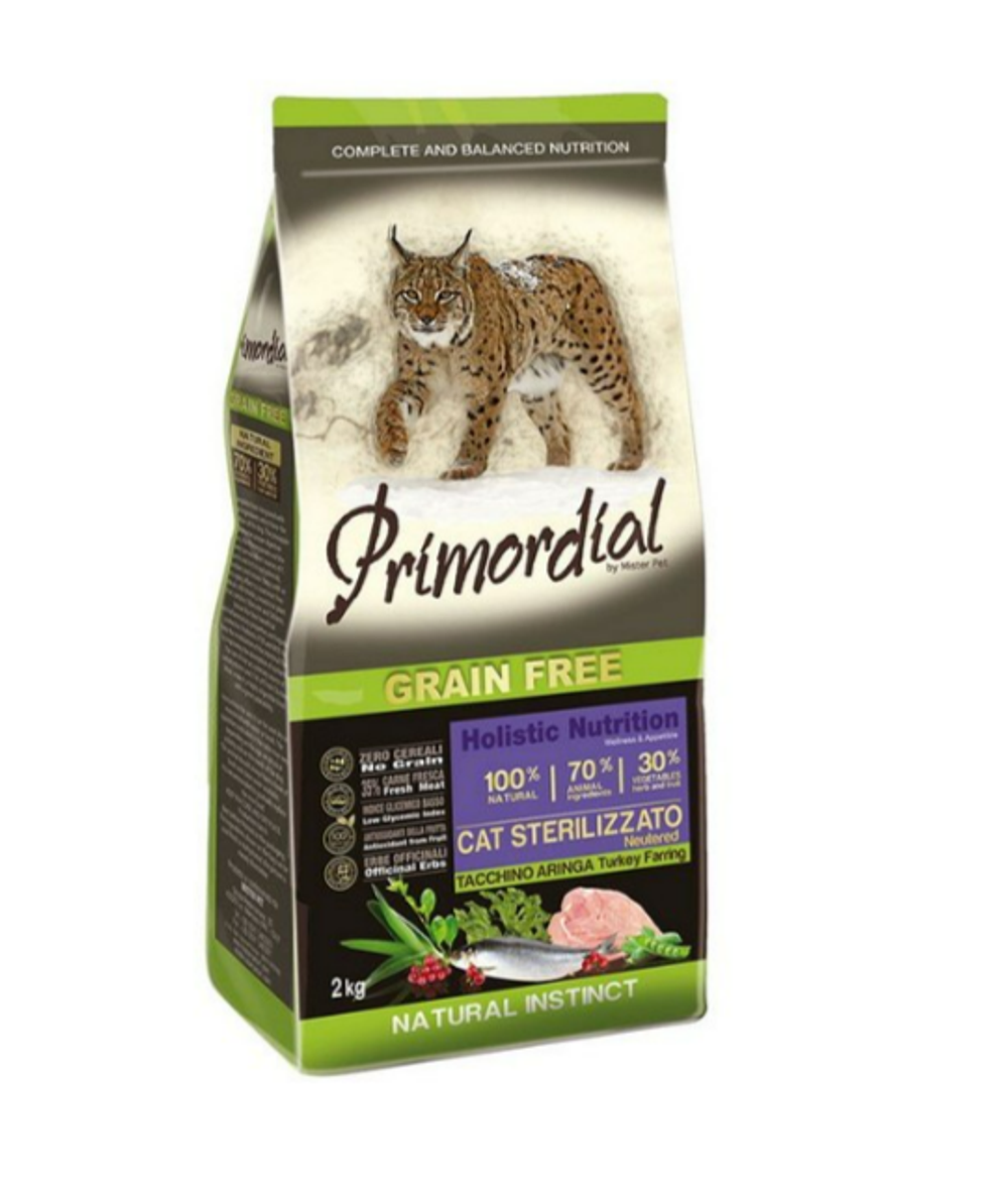 Primordial Grain Free Cat Sterilizzato (Примордиал) сухой корм для стерилизованных кошек с индейкой и селедкой 2 кг