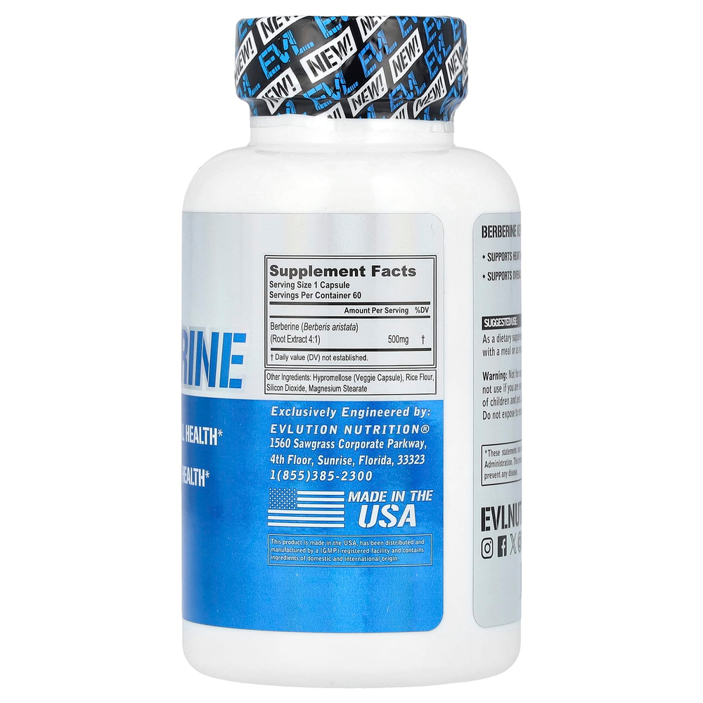 EVLution Nutrition, берберин, 60 растительных капсул (500 мг в 1 капсуле)