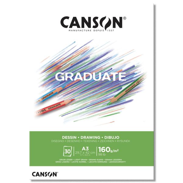 Альбом для смешанных техник Graduate Drawing 160 г/м², A3 29.7х42 см, склейка с одной стороны 30 л, C400110366, Canson C400110366