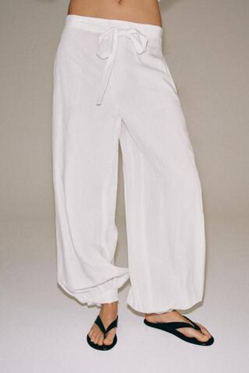 ZARA БРЮКИ-БАЛЛОНЫ — ZW COLLECTION, БЕЛЫЙ