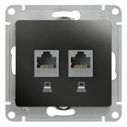 GLOSSA РОЗЕТКА двойная компьютерная RJ45+RJ45 кат. 5e, механизм, АНТРАЦИТ