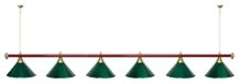 Лампа STARTBILLIARDS 6 пл. (плафоны антик медь,штанга зеленая,фурнитура золото)