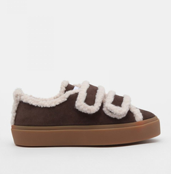 Замшевые кеды INUIKII Shearling Low Velcro Dark Brown на меху