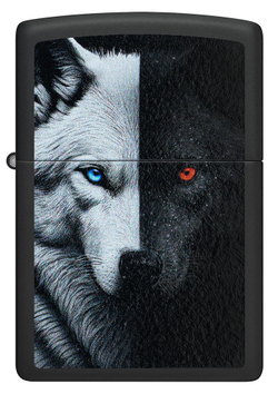 Зажигалка ZIPPO Two Wolves с покрытием Black Matte, латунь/сталь, черная, 38x13x57 мм, шт