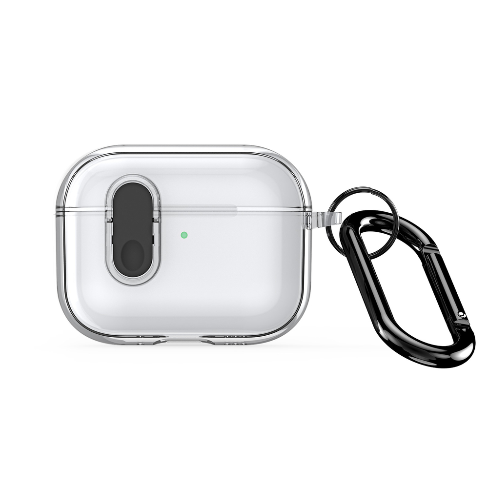 Прозрачный чехол с черной кнопкой для наушников AirPods Pro 3, серия PECL Series от Dux Ducis, в комплекте с карабином