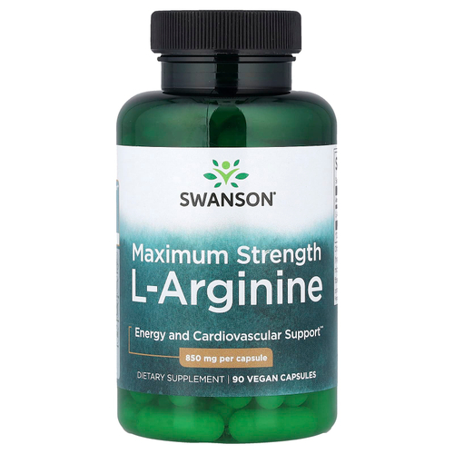 Swanson Vitamins, L-аргинин, максимальная сила действия, 850 мг, 90 веганских капсул