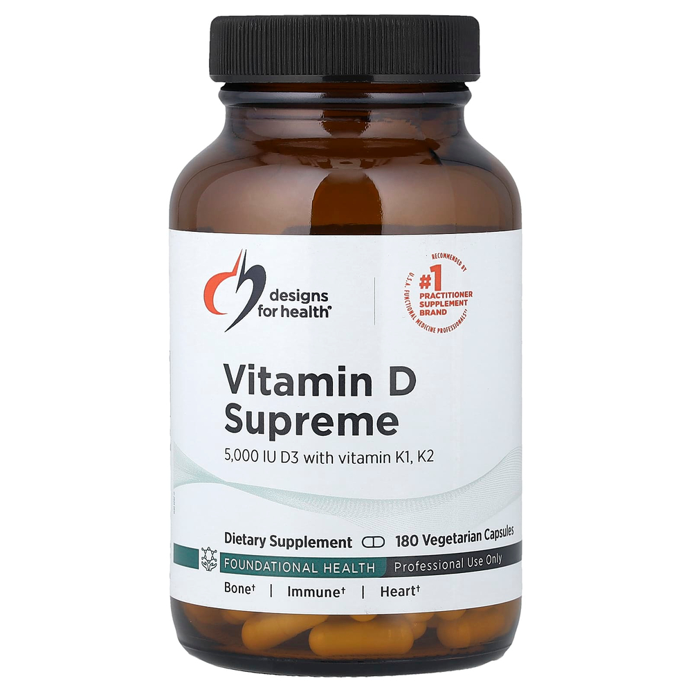 Designs For Health, Vitamin D Supreme с витаминами K1 и K2, 180 вегетарианских капсул