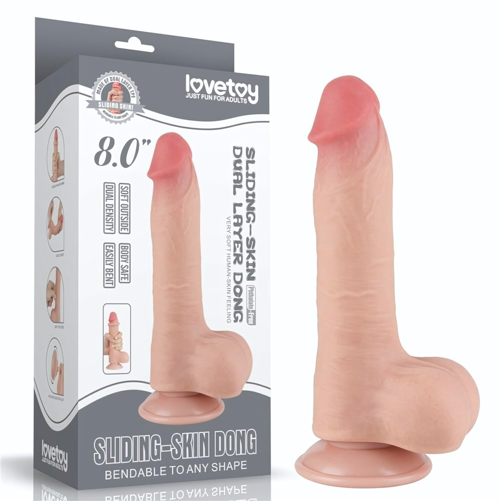 Телесный фаллоимитатор 8 Sliding Skin Dual Layer Dong на присоске - 20 см. (Цвет: телесный)