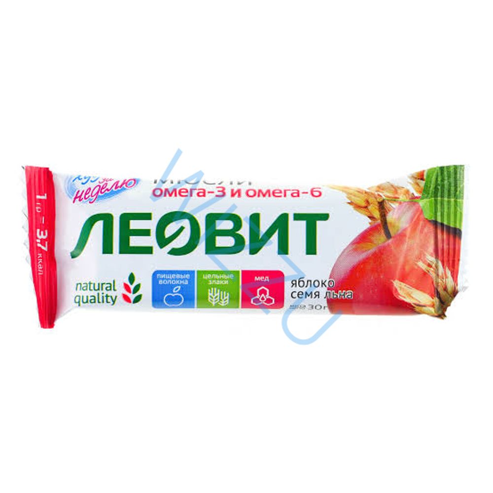 Батончик-мюсли Леовит с яблоком и семенем льна Худеем за неделю 30гр