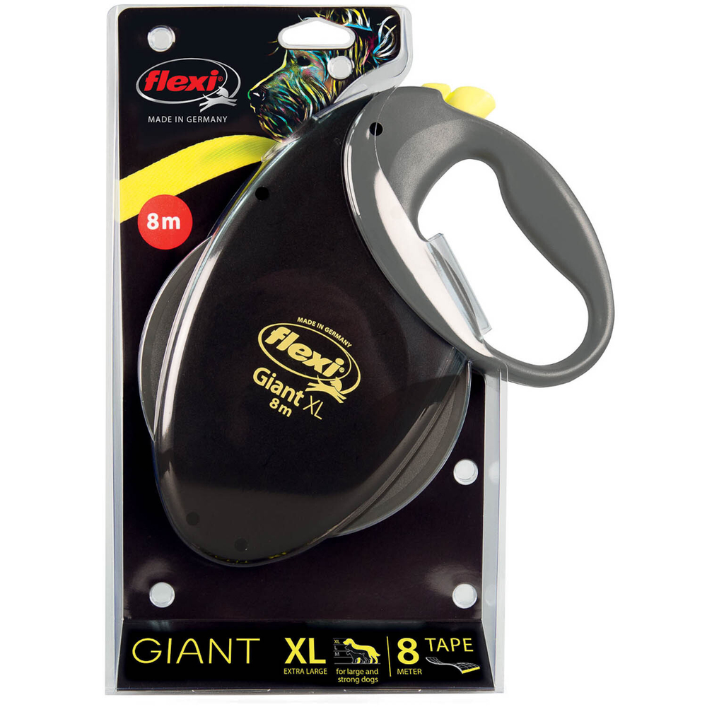 flexi рулетка Giant Neon XL (от 50 кг) лента 8 м, светоотражающая, желтый неон
