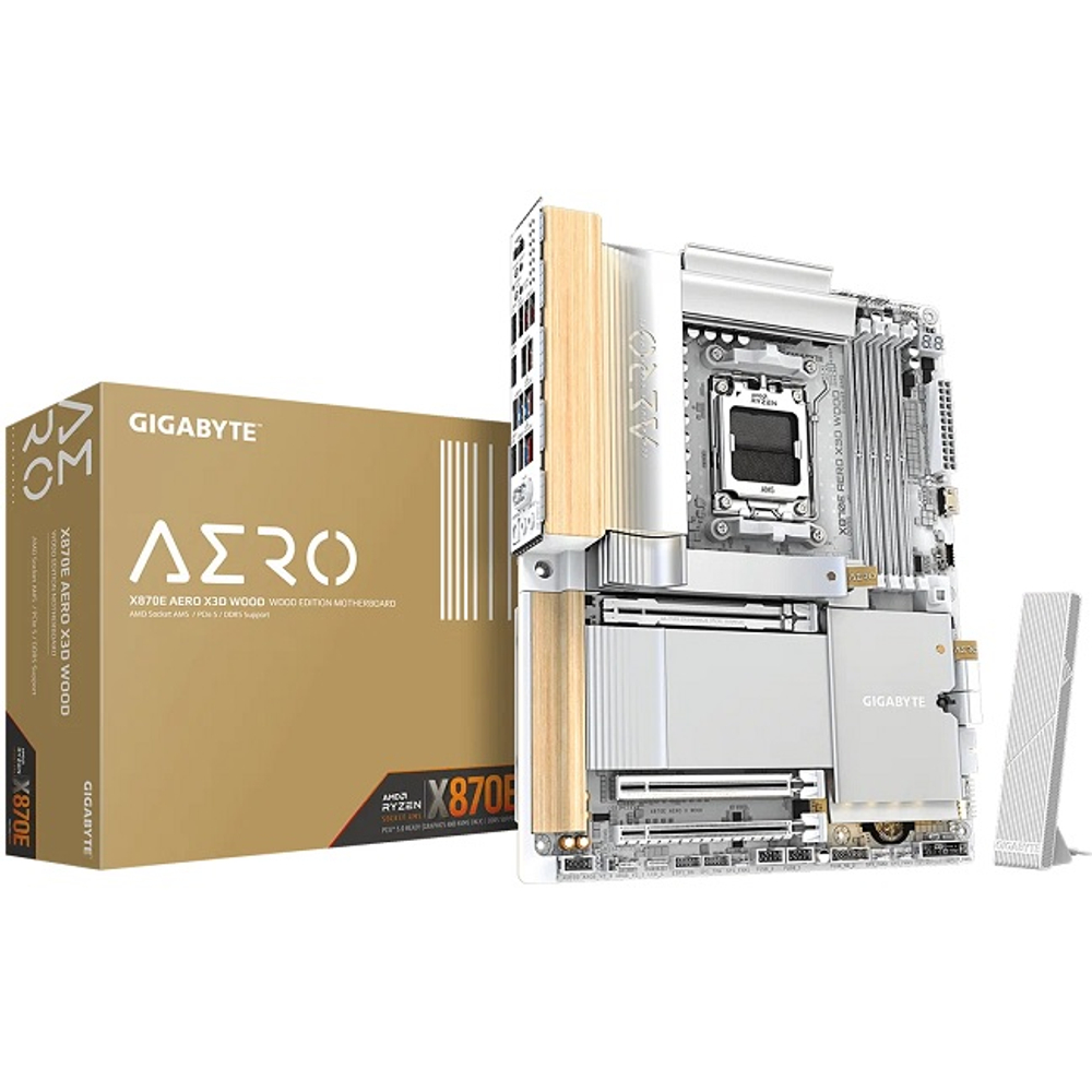 Материнская плата GIGABYTE X870E AERO X3D WOOD (AM5/AMD X870E/4xDDR5/3xPCI-Ex16/4xM.2/SB/Wi-Fi /BT/GLAN/HDMI/ATX)