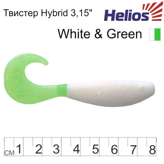 Твистер Helios Hybrid 3,15"/8,0 см White & Green 7шт. (HS-14-016)