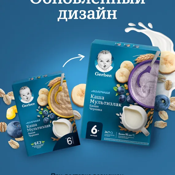 Каша молочная Gerber Мультизлаковая черника банан 180г