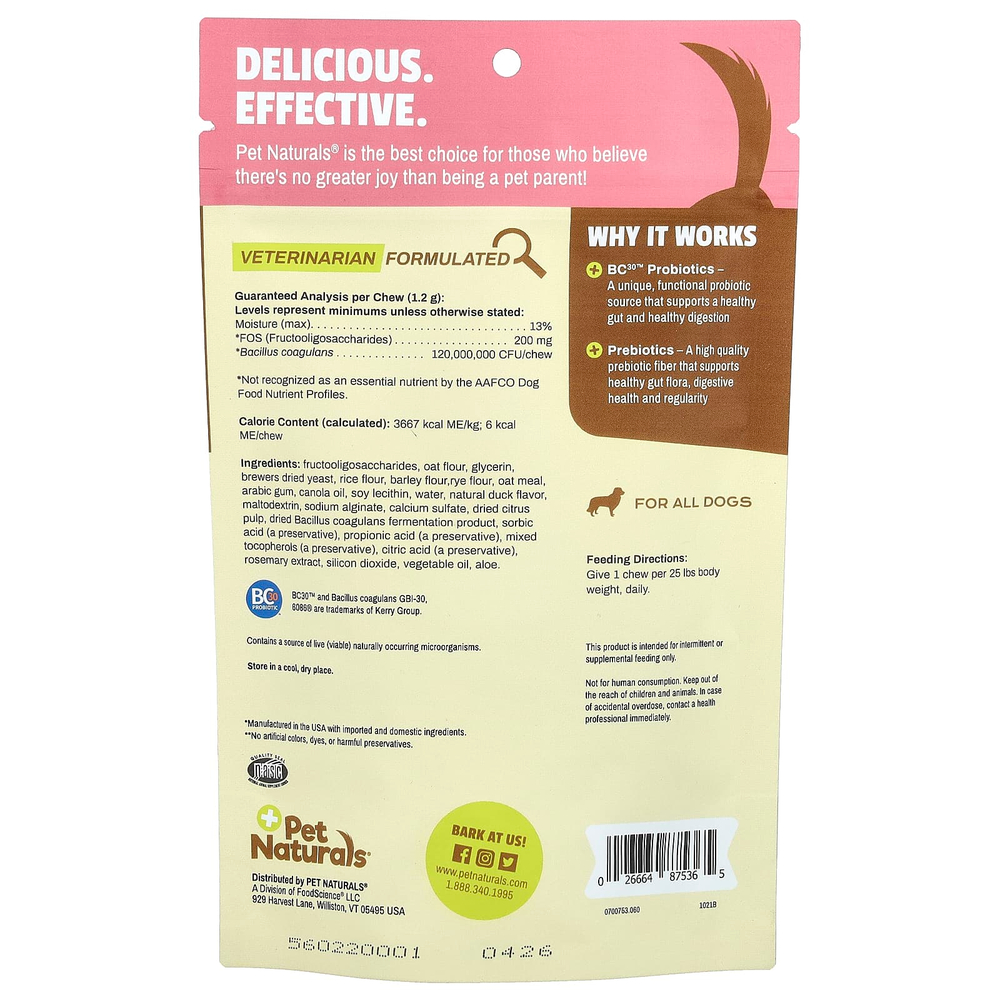 Pet Naturals, ежедневный пробиотик, для собак всех размеров, 60 жевательных таблеток, 72 г (2,55 унции)