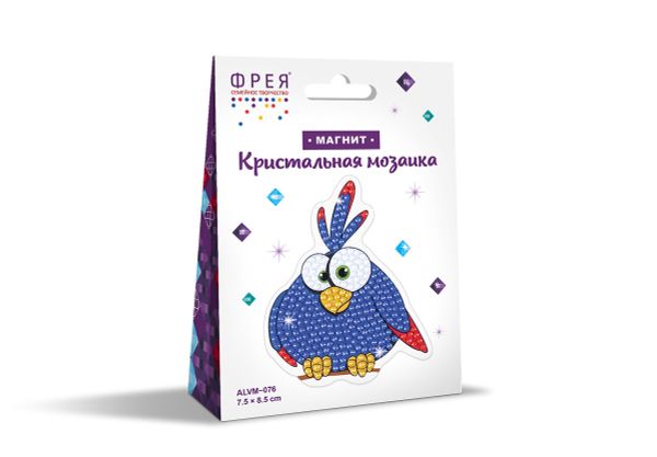 Алмазная (кристальная) мозаика Фрея, магнит Синяя птичка, 7.5х8.5 см