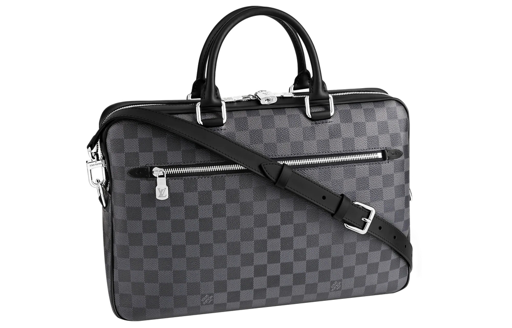 LOUIS VUITTON Coated Canvas With Cow Leather Trim Handbag Briefcase Regular Men"s Gray