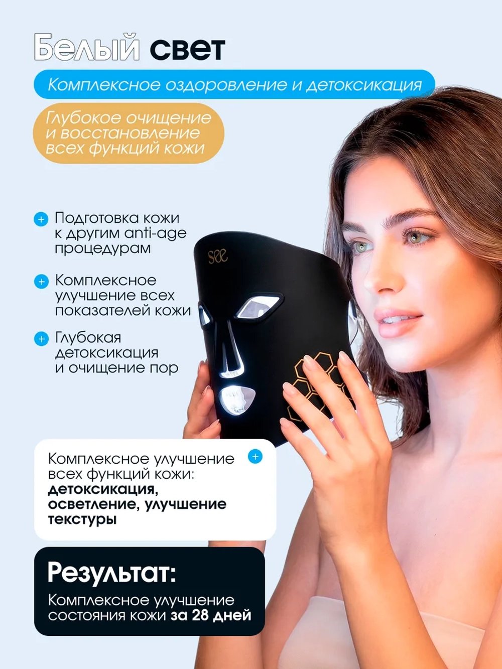 Светодиодная Led маска косметическая для фототерапии лица