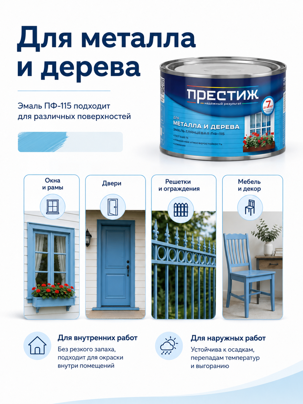 Эмаль Престиж ПФ-115, светло-голубая, 0,4 кг