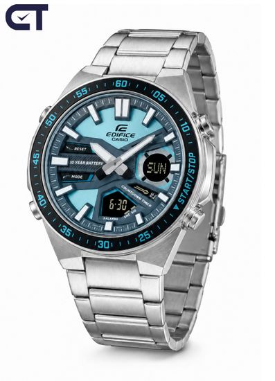 CASIO EFV-C110D-2BDF EDIFICE мужские наручные часы — аналогово-цифровая модель с объёмным синим циферблатом