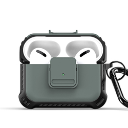 Усиленный чехол с вставками зеленого цвета от Dux Ducis для наушников Airpods Pro 2, серия PECG Series Case, в комплекте с карабином