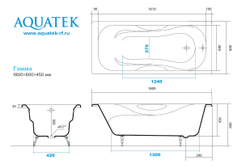 Чугунная ванна Aquatek (Акватек) Гамма 180x80, с ножками