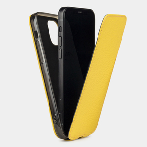 Чехол кожаный для iPhone 12 Mini желтого цвета