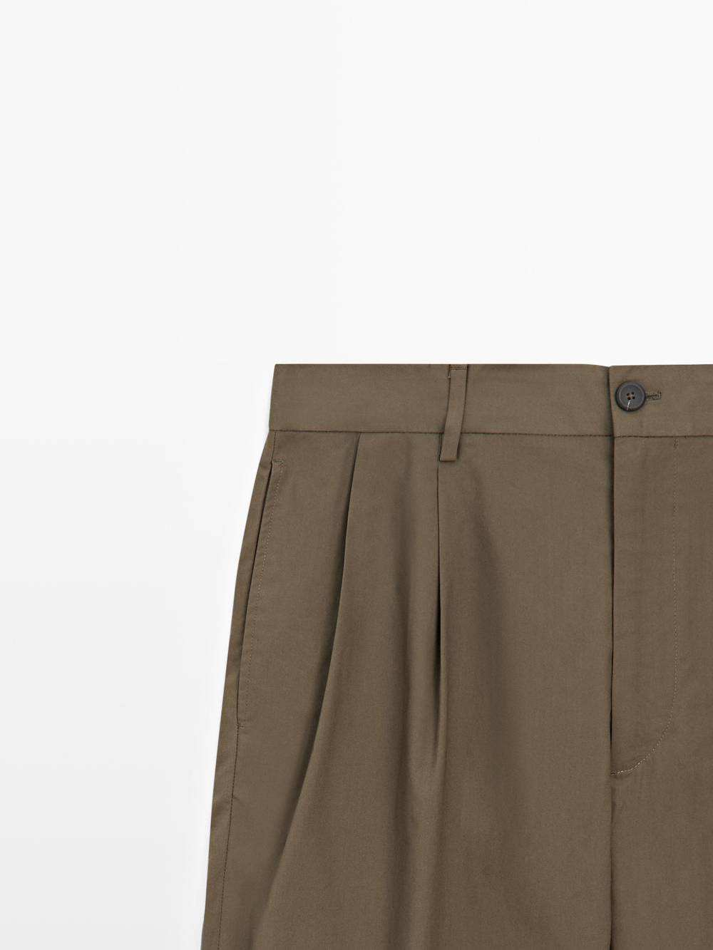 Massimo Dutti Хлопковые брюки с двойными вытачками, темно-зеленый