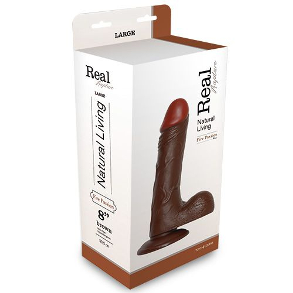 Коричневый фаллоимитатор REALISTIC DILDO REAL RAPTURE на подошве-присоске - 20,5 см. (Цвет: коричневый)