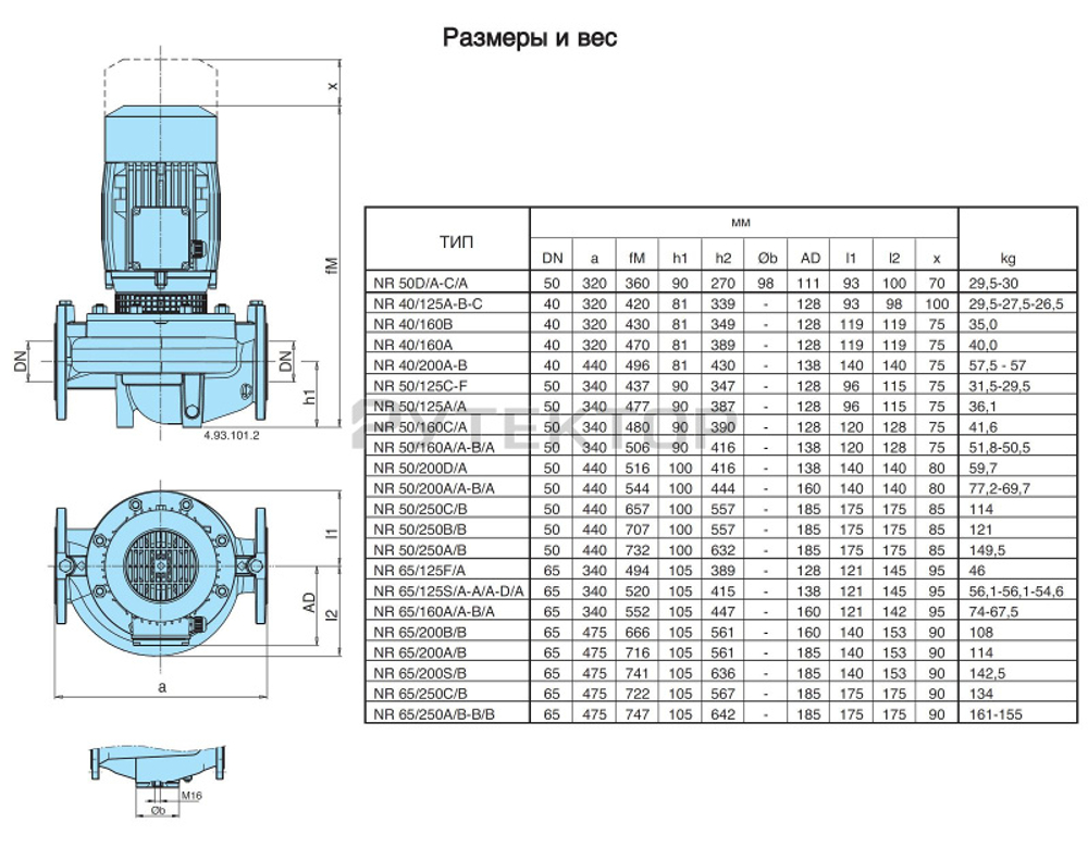 Циркуляционный насос In-Line Calpeda NR 50/125C