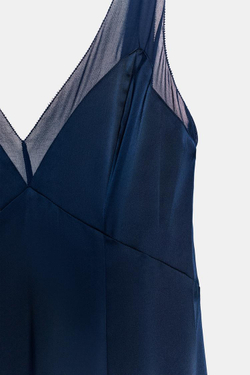 ZARA ДЛИННОЕ АТЛАСНОЕ ПЛАТЬЕ ИЗ КОЛЛЕКЦИИ ZW, МОРСКОЙ СИНИЙ